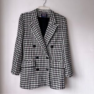 Vinage 90s JG Hooks Black & White Houndstooth Double Breasted Blazer 8